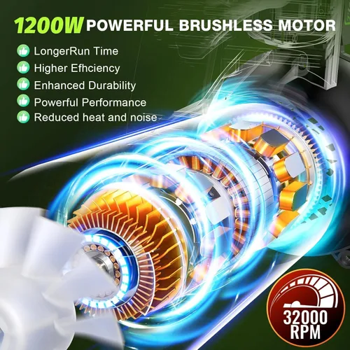 Miniatura 2 de Tietoc Soplador de hojas inalámbrico, soplador de hojas eléctrico sin escobillas de 1200 W con 2 baterías de 5.0 Ah, potentes sopladores de hojas