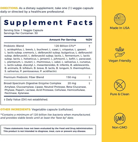 Miniatura 7 de NewRhythm Probióticos 120 mil millones de UFC, 36 cepas, probióticos 3 en 1 con prebióticos y enzimas, probióticos para mujeres y hombres
