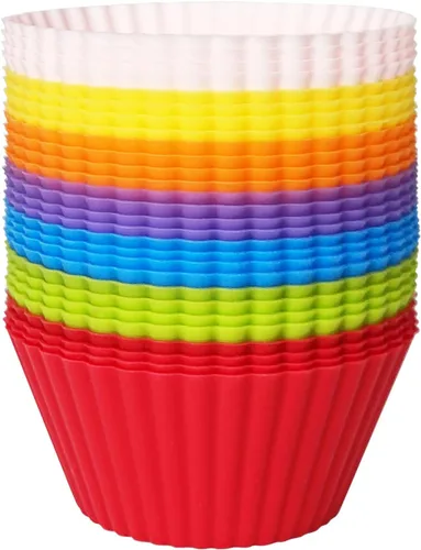 Paquete de 28 tazas de silicona para hornear, 7 colores de 2.64 pulgadas, moldes reutilizables para cupcakes, forro antiadherente para tartas
