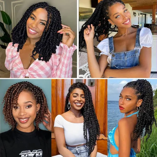 Miniatura 6 de 9 paquetes de cabello pretrenzado Passion Twist de 10 pulgadas, cabello de ganchillo Passion Twist con ombre marrón, trenzas de ganchillo bohemio