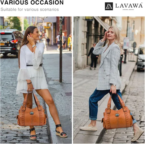 Miniatura 2 de Bolso de mano para mujer grande, bolso western, damas con asa superior, bolsos de hombro vintage con conchas grabadas y tachuelas