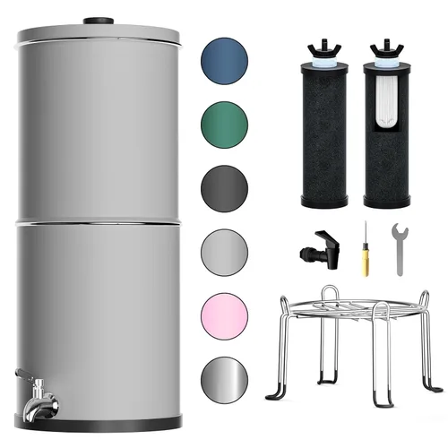 Purewell Sistema de filtro de agua por gravedad de ultrafiltración de 3 etapas de 0.01 μm, certificación NSF/ANSI 42 y 372, sistema de encimera de