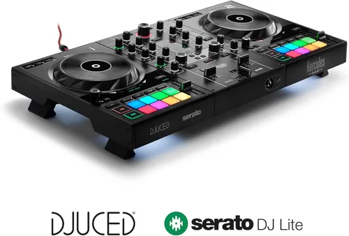 Hercules DJControl Inpulse 500 Controlador DJ – Juego de DJ para principiantes, mezclador USB DJ de 2 cubiertas con interfaz de audio incorporada,