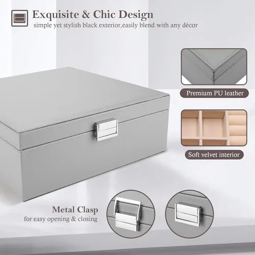 Miniatura 5 de ProCase - Joyero grande de cuero con dos niveles para organizar aretes pulseras anillos relojes para mujeres niñas regalo ideal para novia o esposa