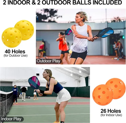 Miniatura 7 de USAPA - Palas de pickleball de fibra de vidrio USAPA, juego de 4, juego de pickleball con 4 raquetas de pickleball, incluye 4 bolas de pickleball