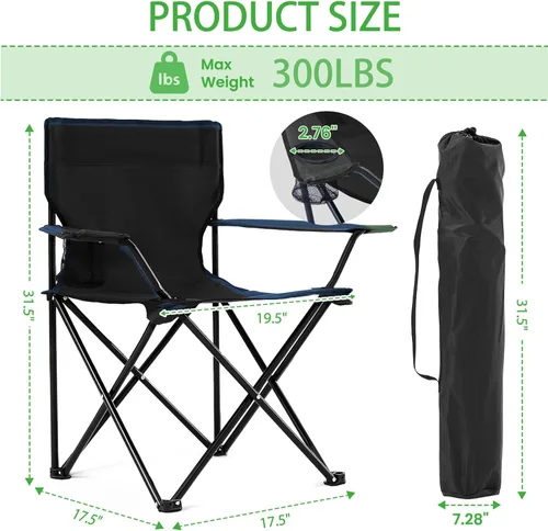 Miniatura 3 de Paquete de 2 Sillas de Camping Portátiles Ligeras Plegables Silla de Césped Silla de Playa al Aire Libre con Portavasos y Bolsa de Transporte