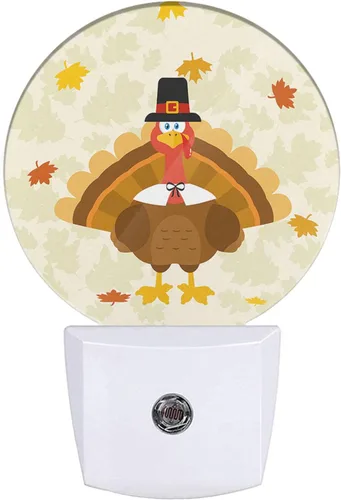 Linda luz nocturna enchufable de pavo para días festivos, feliz Acción de Gracias, otoño, hojas de arce, luz nocturna naranja, sensor de atardecer a