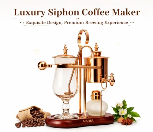 Miniatura 2 de Nispira Belgium Royal Family Balance Syphon - Cafetera vintage con gravedad única, sistema de preparación al vacío, cobre, 16.9 fl oz