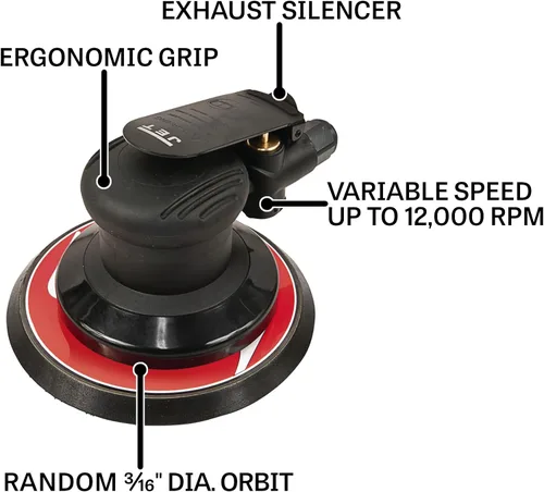Miniatura 2 de JET Lijadora de palma orbital aleatoria neumática de 6 pulgadas, 12000 RPM (modelo JAT-731)