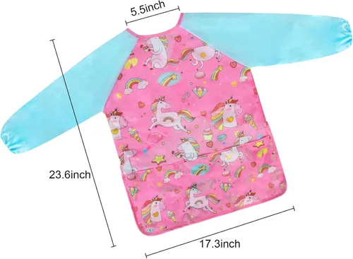 Miniatura 3 de Bassion Kids Art Smock Toddlers Painting Aprons Colorful Waterproof Children Artist Smock with Long Sleeve 3 Roomy Pockets