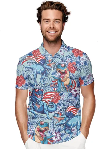 Miniatura 2 de PAGYMO Golf Shirts for Men Crazy Print Hawaiian Funny Mens Polo Shirt