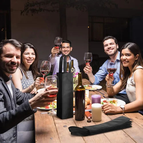 Miniatura 4 de Hoolerry - 36 bolsas de vino individuales de tela de Navidad, bolsas de regalo reutilizables, soporte para botellas no tejidas a granel con asas