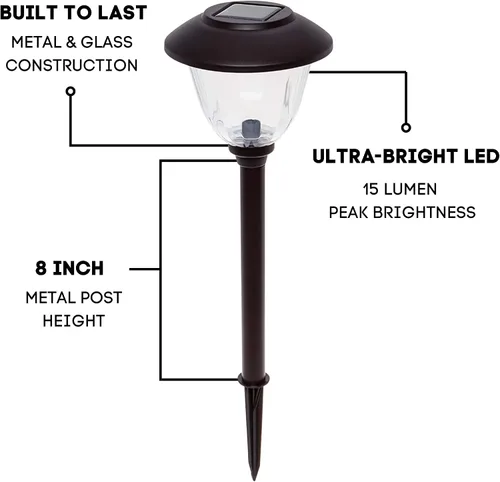 Miniatura 11 de Energizer Luces solares LED para camino, paquete de 8 luces solares [negras] para exteriores, IP65 impermeables con encendido/apagado automático
