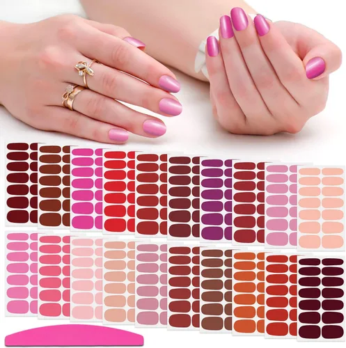 Miniatura 10 de 20 hojas de calcomanías de esmalte de uñas de Navidad, envolturas completas para mujeres, tiras de gel autoadhesivas de manicura con lima de uñas