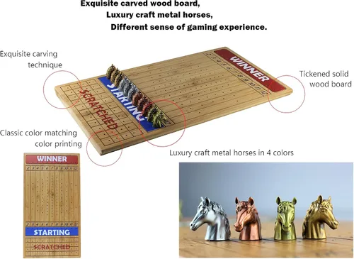 Miniatura 3 de Juego de mesa de carreras de caballos de metal con tablero de juego de madera gruesa y maciza de carreras de caballos (22 pulgadas, natrual), 11