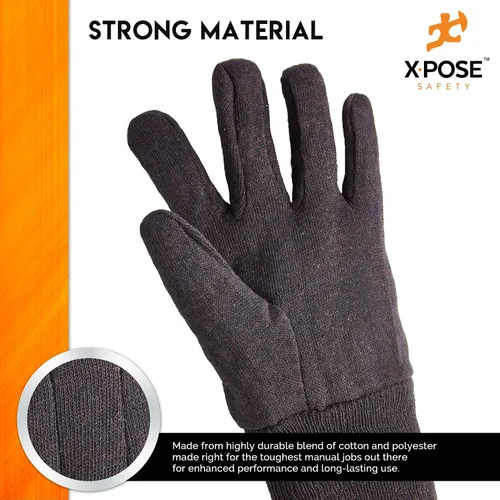 Miniatura 4 de Xpose Safety Protective Work Gloves - 12 Pack For Industrial Labor, Home & Gardening Jersey Knit Cotton-9oz Fleece - Brown