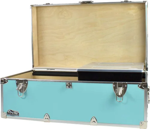Miniatura 9 de C&N Footlockers - Baúl Happy Camper de tamaño completo con bandeja - Tronco de campamento de verano #1 - Fabricado en los Estados Unidos - Azul/claro