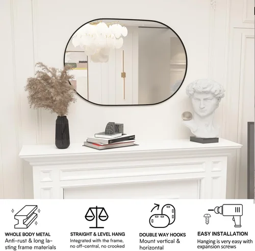 Miniatura 7 de Espejo ovalado de baño de 2 piezas, espejo de tocador de pared de cápsula, espejo de píldora de 20 x 30 pulgadas, espejo grande y moderno con marco