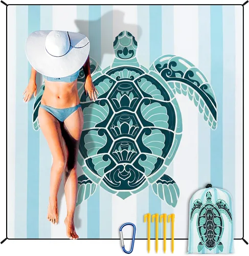 Miniatura 19 de HIHOHO Manta de playa impermeable a prueba de arena, extra grande, 79 x 83 pulgadas, 120 x 108 pulgadas, para 1-8 adultos, de secado rápido, Flor