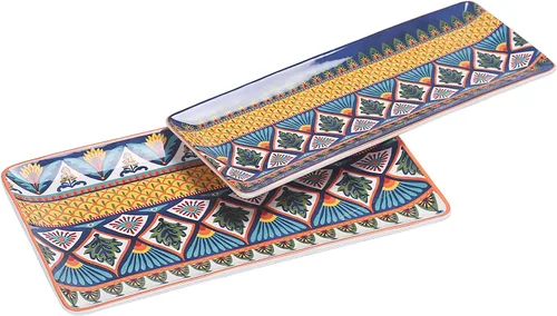 Miniatura 6 de Bico Blue Talavera - Juego de 2 platos rectangulares de cerámica de 14 pulgadas, para servir ensalada, pasta, queso, jamón, aperitivo, microondas