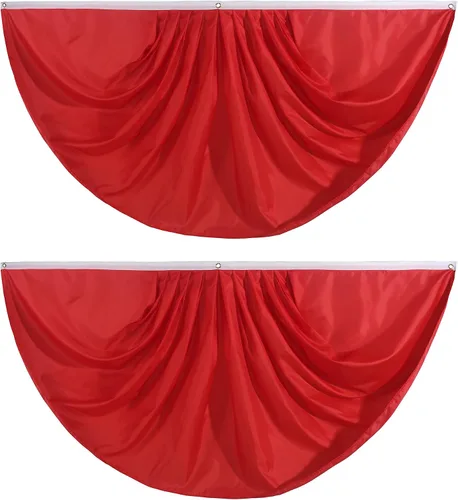 Bandera de abanico plisada de color liso rojo de 3 x 6 pies, 2 banderas de abanico plisadas en color rojo, para interiores y exteriores, decoración
