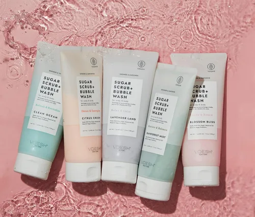 Miniatura 6 de VOESH Exfoliante de azúcar + lavado de burbujas, exfoliante corporal y gel de baño, Blossom Bliss, exfoliante para el cuero cabelludo, cuidado