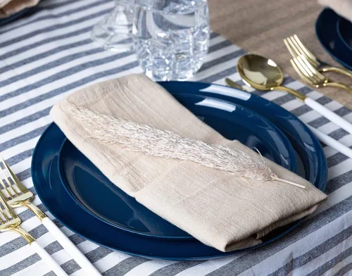 Miniatura 9 de [30 unidades de 8.6 pulgadas] Platos de fiesta de plástico azul oscuro Colección Edge Collection Premium pesado elegante vajilla desechable