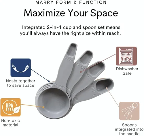Miniatura 2 de Storage Theory Juego de tazas y cucharas medidoras 2 en 1 (4 piezas) – Aparato de cocina que ahorra espacio – Plástico de grado alimenticio sin BPA