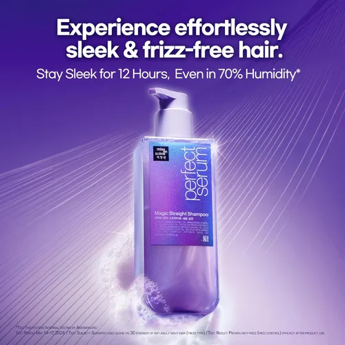 Miniatura 3 de Mise En Scene Perfect Serum Magic Straight Shampoo Anti-Frizz, protector del calor, efecto alisador de cabello, champú coreano para control