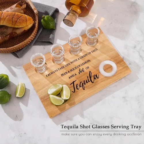 Miniatura 4 de Tabla de chupito de tequila, bandeja para servir vasos con borde de sal, divertido soporte para vasos de chupito, regalos de tequila