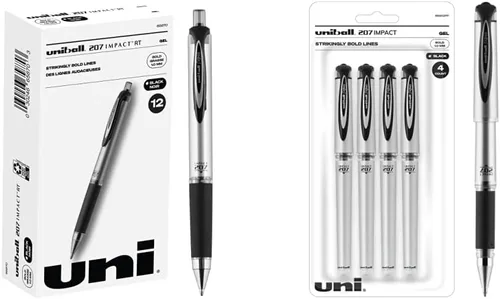 Uniball Signo 207 Impact RT - Bolígrafos de gel retráctiles (paquete de 12) y bolígrafos de gel Uniball Signo 207 Impact Stick (paquete de 4)