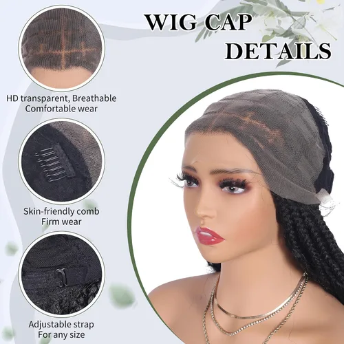 Miniatura 7 de Alebery Pelucas Trenzadas de Caja Bohemias Sin Nudos de Encaje Frontal HD 13X8 para Mujeres Negras Pelucas de Trenzas de Caja Bohemias con Rizos