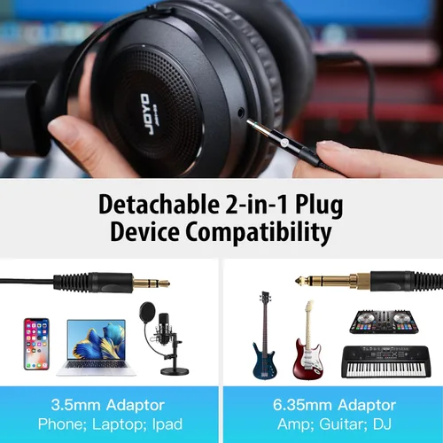 Miniatura 6 de JOYO Auriculares de Monitor de Estudio con Cable Profesionales Semi-Abiertos para Guitarra, Piano, Podcast, Grabación, Mezcla, Transmisión en Vivo