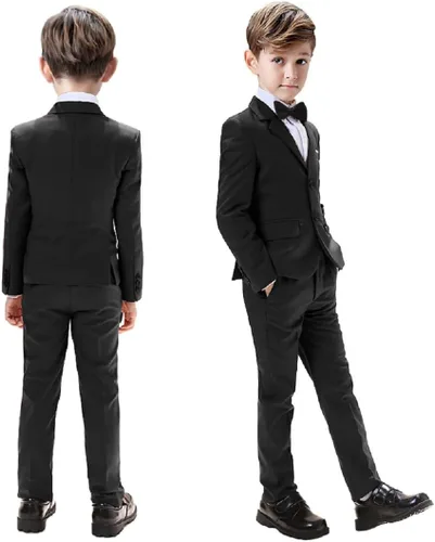 Miniatura 3 de Trajes de 5 piezas para niños, pantalones blazer ajustados, color negro y azul, traje para boda