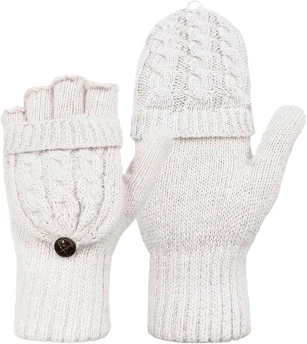 Miniatura 111 de Beurlike Guantes de invierno para mujer, de lana cálida, a prueba de viento, convertibles, sin dedos