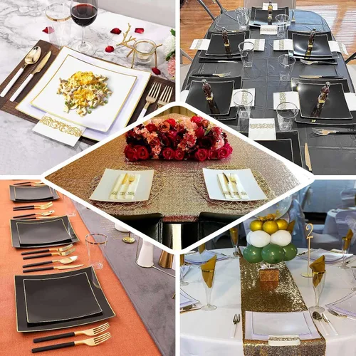 Miniatura 5 de Efavormart - Paquete de 10 platos llanos cuadrados de plástico duro cóncavo de 8 pulgadas, platos desechables para fiestas