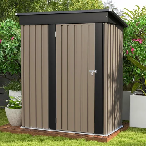 Patiowell Cobertizo de almacenamiento al aire libre de 5 x 3 pies, cobertizo de herramientas con techo inclinado y puerta con cerradura, cobertizo