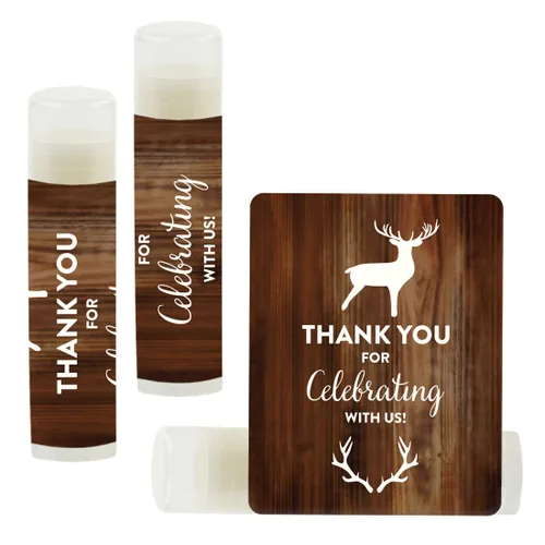 Miniatura 64 de Andaz Press Bálsamo labial para fiesta de cumpleaños, agradecimiento por celebrarnos con nosotros, animales del bosque, zorro y ciervo, paquete