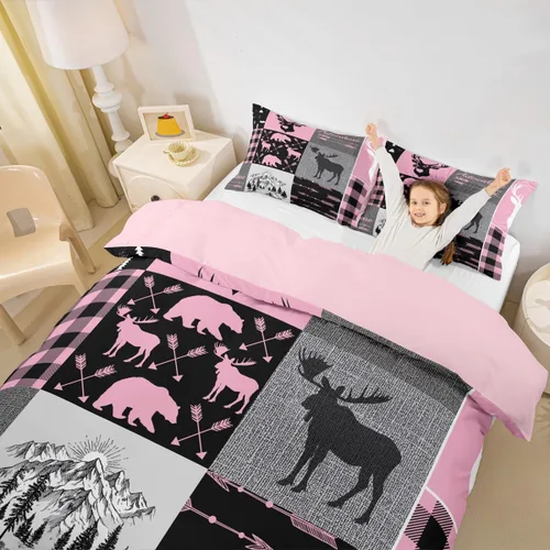Miniatura 19 de Erosebridal Funda de edredón rústica de ciervo, tamaño individual, funda de edredón de retazos de oso para niños, adolescentes y adultos, juego
