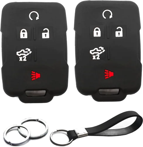 2 piezas compatibles con Chevy Chevrolet Silverado GMC Sierra 1500 2500 3500 Smart 5 botones llavero funda funda llavero protector llavero sin llave