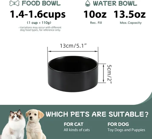 Miniatura 2 de Havniva Juego de 2 cuencos de cerámica de 5.1 pulgadas para perros y gatos, alimentador de alimentos y agua para perros de raza pequeña, gatitos