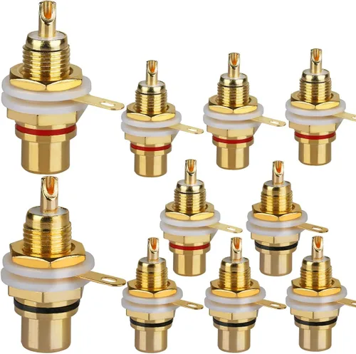 Miniatura 6 de 20 conectores de terminal de audio para montaje en panel, cabeza de loto RCA, conector hembra de soldadura (10 unidades negras + 10 unidades rojas)