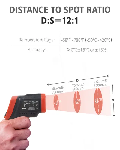 Miniatura 4 de Wintact Pistola de temperatura con termómetro infrarrojo, superficie digital sin contacto, pistola de temperatura de calor láser para cocina
