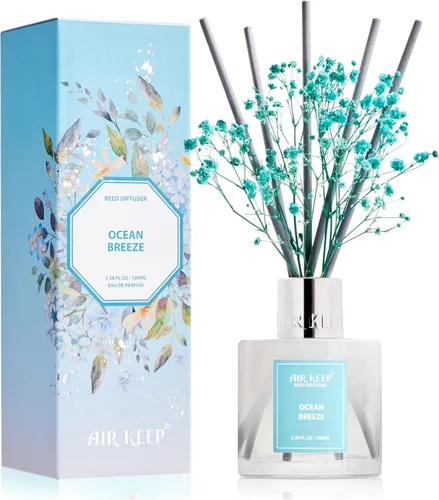 Miniatura 40 de Airkeep Juego de difusor de junco, 3.38 onzas líquidas (3.4 fl oz), difusor de aceite de niebla marina y sal marina con 8 varillas de caña, difusor