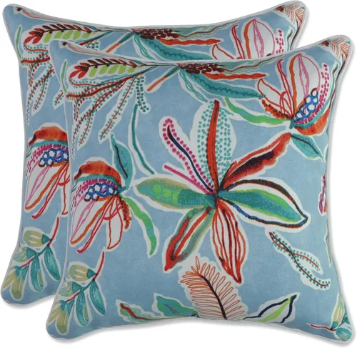 Miniatura 22 de Pillow Perfect Almohadas botánicas para interiores y exteriores, 2 unidades, acento, 16.5 x 16.5 pulgadas, naranja Sunny Daze