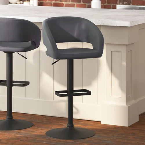 Miniatura 13 de Taylor & Logan Jenna Taburete giratorio ajustable 360 con base negra en vinilo negro
