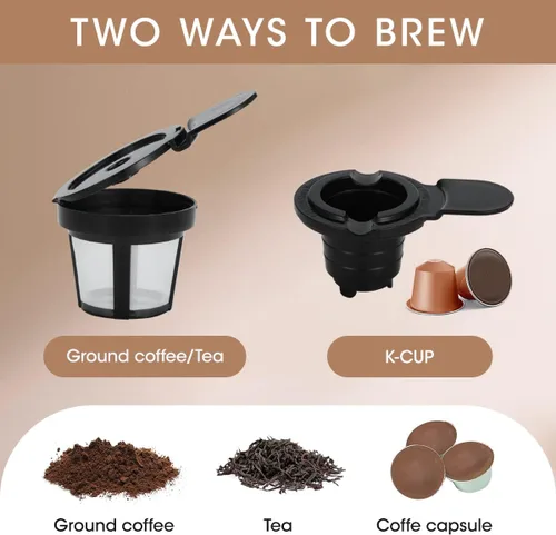 Miniatura 2 de Cafetera de una sola porción para cápsulas de café molido, cafetera pequeña de 1000 W con filtro de depósito de 6 a 14 onzas, botón de un solo toque
