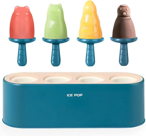 Juego de 4 moldes para paletas caseras de silicona, moldes para helados, de fácil liberación, reutilizables, moldes para hacer bricolaje (azul,