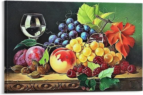 Miniatura 9 de Arte de pared vintage con imágenes de vino, obras de arte de vino y frutas, pintura al óleo sobre lienzo para comedor, lienzo, impresiones