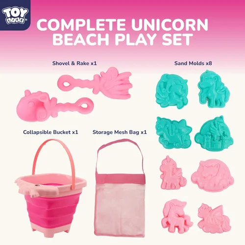 Miniatura 3 de TOY Life Unicorn Beach Toys for Girls Ages 4-8, Collapsible Silicone Sand Toys Set with Bucket, Molds & Shovels, Travel Beach Toys, Sandbox & Snow